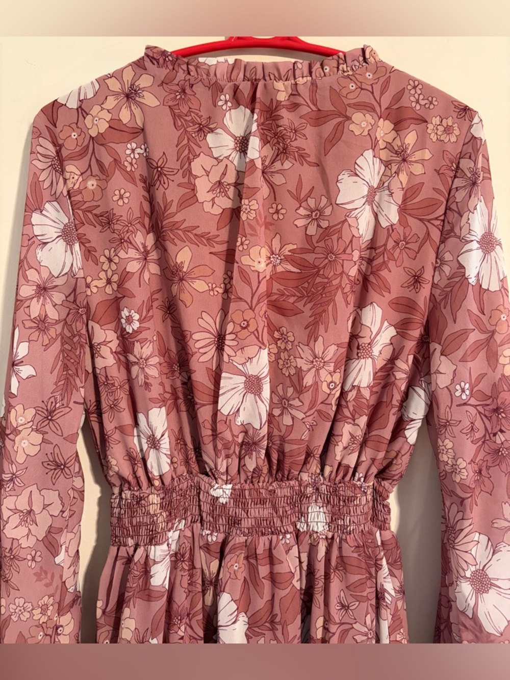 Peach Love California Floral Tie-Neck Elastic Waist Dress in Dusty Rose Sz Large - Picture 14 of 16